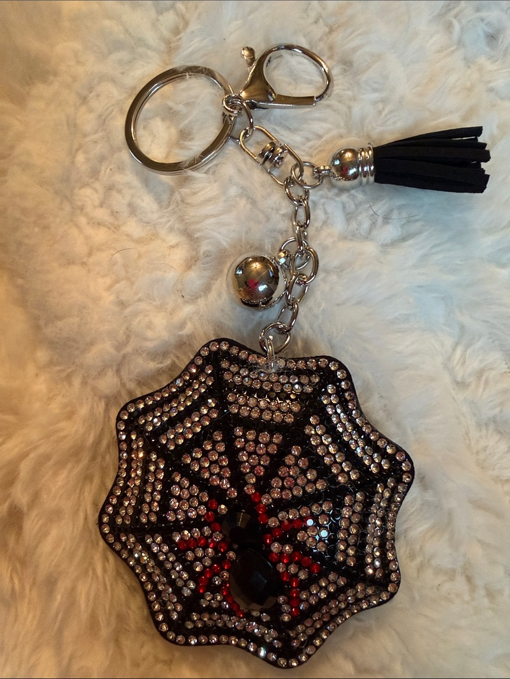 Rhinestone Spiderweb Spider Web Keychain Bag Charm Halloween Spooky
